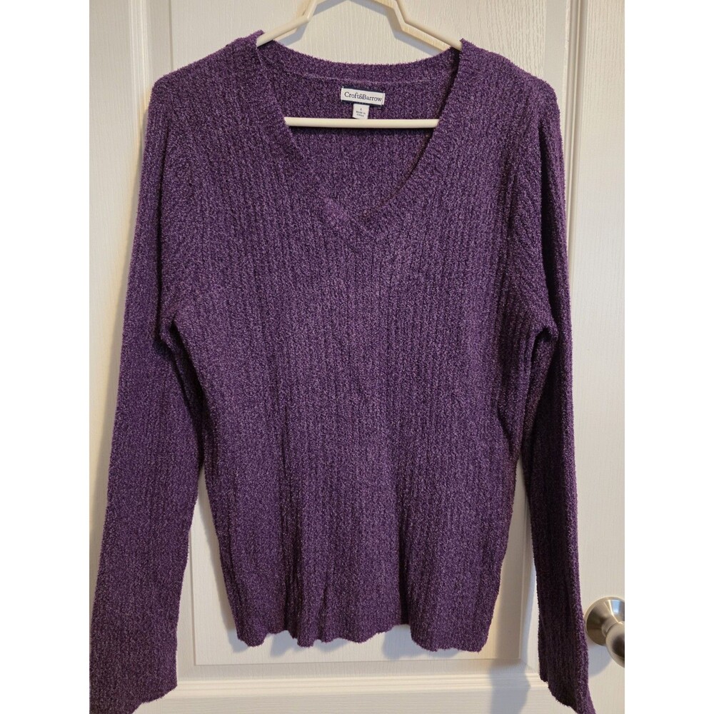 Crift & Barrow purple, long-sleeve V-neck ribbed knit sweater sz L. (269)